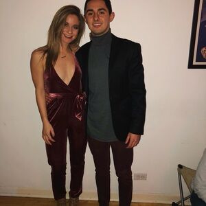 Express Deep Red Velvet Jumpsuit